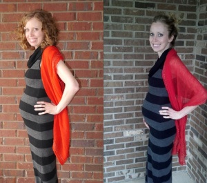 Left: 22 weeks pregnant with baby #2 Right: 22 weeks pregnant with Alex